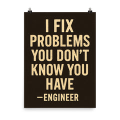I fix problems you don’t know you have engineer poster on a plain backdrop in size 8"x10".