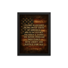 I pledge allegiance to the United States of America quote framed print on a plain backdrop in size 12"x16".