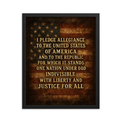 I pledge allegiance to the United States of America quote framed print on a plain backdrop in size 16"x20".