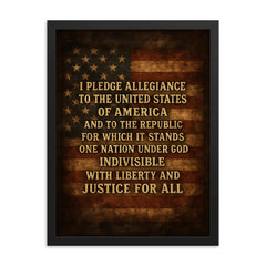 I pledge allegiance to the United States of America quote framed print on a plain backdrop in size 18"x24".