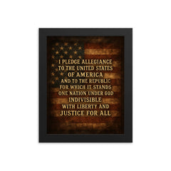 I pledge allegiance to the United States of America quote framed print on a plain backdrop in size 8"x10".