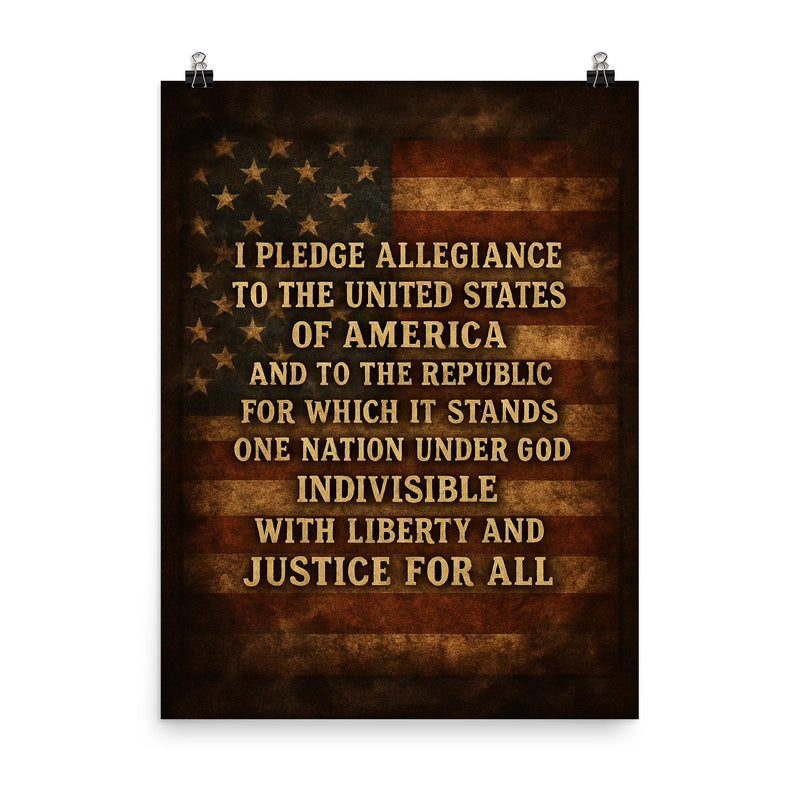 I pledge allegiance to the United States of America quote poster on a plain backdrop in size 8