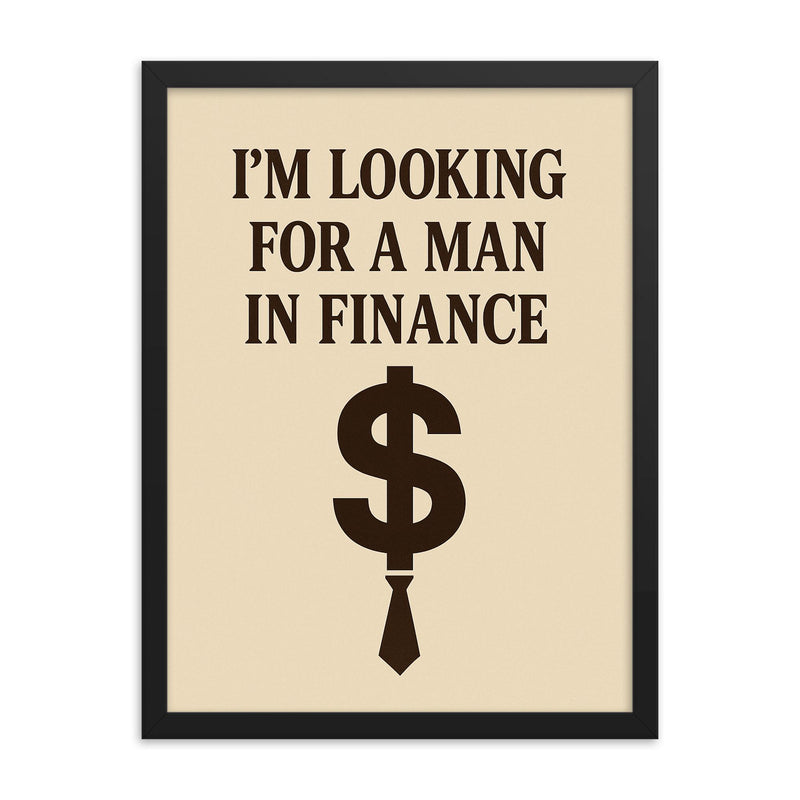 I'm looking for a man in finance framed print on a plain backdrop in size 18