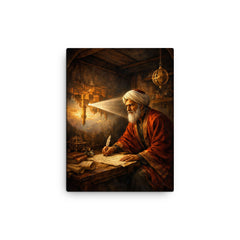 Ibn al Haytham in camera obscura chamber canvas print on a plain backdrop in size 12"x16".