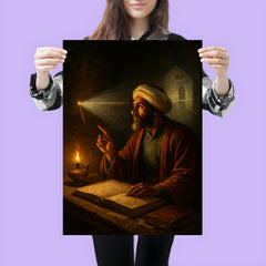 Ibn al Haytham studying light through a dark chamber poster 3