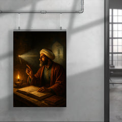 Ibn al Haytham studying light through a dark chamber poster 4