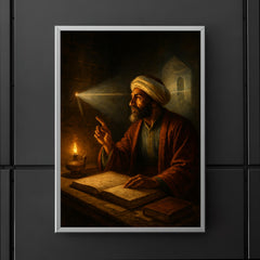 Ibn al Haytham studying light through a dark chamber poster 5