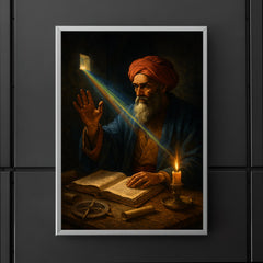 Ibn al Haytham studying light through a dark chamber poster 5
