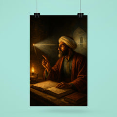 Ibn al Haytham studying light through a dark chamber poster 6