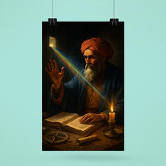 Ibn al Haytham studying light through a dark chamber poster 6
