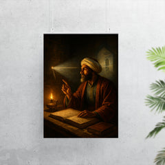 Ibn al Haytham studying light through a dark chamber poster 7