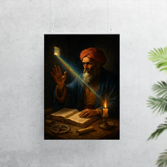 Ibn al Haytham studying light through a dark chamber poster 7