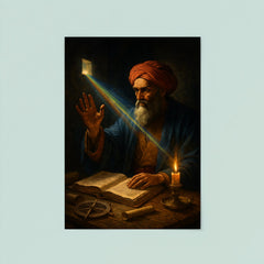 Ibn al Haytham studying light through a dark chamber poster 8