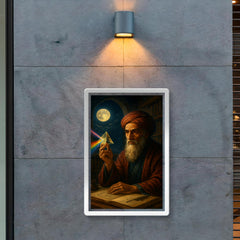 Ibn al Haytham with prism and moonlit study poster 2
