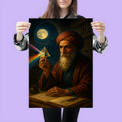 Ibn al Haytham with prism and moonlit study poster 3