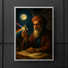 Ibn al Haytham with prism and moonlit study poster 5