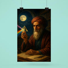 Ibn al Haytham with prism and moonlit study poster 6