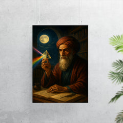 Ibn al Haytham with prism and moonlit study poster 7