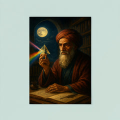 Ibn al Haytham with prism and moonlit study poster 8