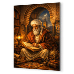 Ibn Arabi in Andalusian library lamplight metal print mockup