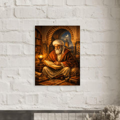 Ibn Arabi in Andalusian library lamplight metal print mockup