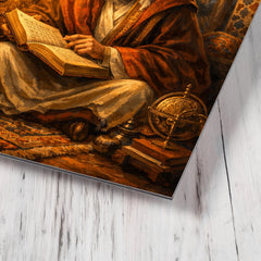 Ibn Arabi in Andalusian library lamplight metal print mockup