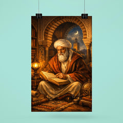 Ibn Arabi in Andalusian library lamplight poster 6