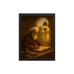 Ibn Arabi in illuminated Andalusian study framed print on a plain backdrop in size 12"x16".