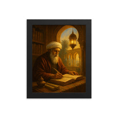 Ibn Arabi in illuminated Andalusian study framed print on a plain backdrop in size 8"x10".