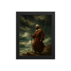 Ibn Battuta at the edge of monsoon sea framed print on a plain backdrop in size 8"x10".