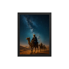 Ibn Battuta caravan beneath desert stars framed print on a plain backdrop in size 12"x16".