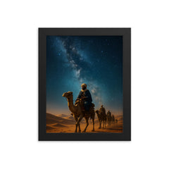 Ibn Battuta caravan beneath desert stars framed print on a plain backdrop in size 8"x10".