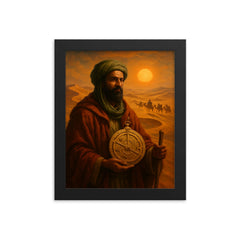 Ibn Battuta crossing Sahara with caravan astrolabe framed print on a plain backdrop in size 8"x10".