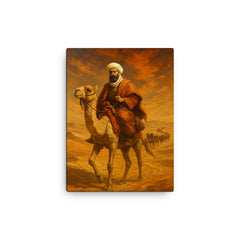 Ibn Battuta crossing Saharan caravan route canvas print on a plain backdrop in size 12"x16".