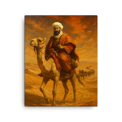 Ibn Battuta crossing Saharan caravan route canvas print on a plain backdrop in size 16"x20".