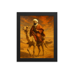 Ibn Battuta crossing Saharan caravan route framed print on a plain backdrop in size 8"x10".