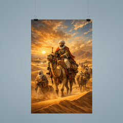 Ibn Battuta crossing Saharan dunes caravan poster 9