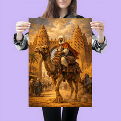 Ibn Battuta on camel at Timbuktu gate poster 3
