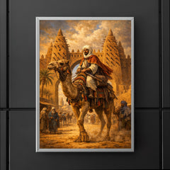 Ibn Battuta on camel at Timbuktu gate poster 5