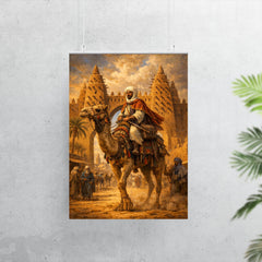 Ibn Battuta on camel at Timbuktu gate poster 7