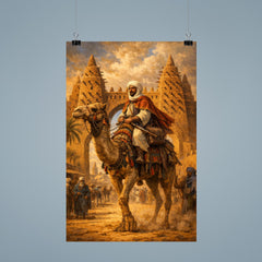 Ibn Battuta on camel at Timbuktu gate poster 9