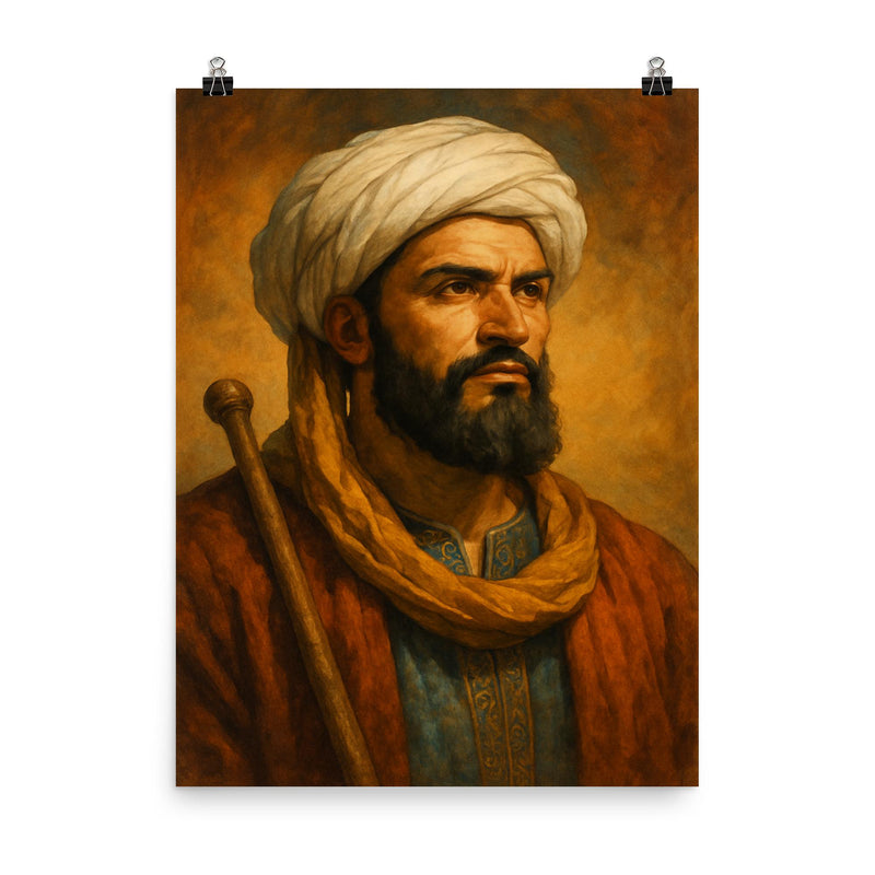 Ibn Battuta poster on a plain backdrop in size 8