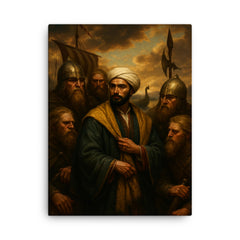 Ibn Fadlan among Volga Rus traders canvas print on a plain backdrop in size 18"x24".