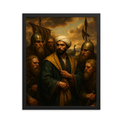 Ibn Fadlan among Volga Rus traders framed print on a plain backdrop in size 16"x20".