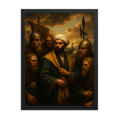 Ibn Fadlan among Volga Rus traders framed print on a plain backdrop in size 18"x24".