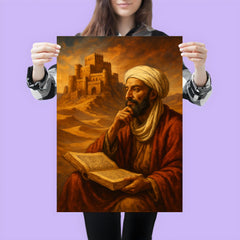 Ibn Khaldun before desert citadel and manuscript poster 3