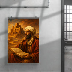 Ibn Khaldun before desert citadel and manuscript poster 4