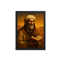 Ibn Khaldun desert scholar portrait framed print on a plain backdrop in size 12"x16".