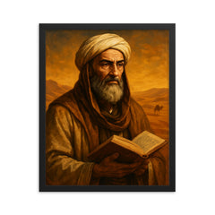 Ibn Khaldun desert scholar portrait framed print on a plain backdrop in size 16"x20".