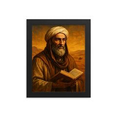 Ibn Khaldun desert scholar portrait framed print on a plain backdrop in size 8"x10".